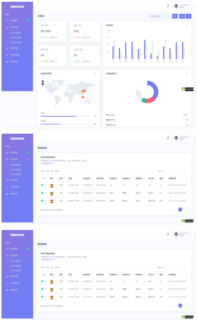 校园疫情防控进出登记thinkphp管理系统源码插图